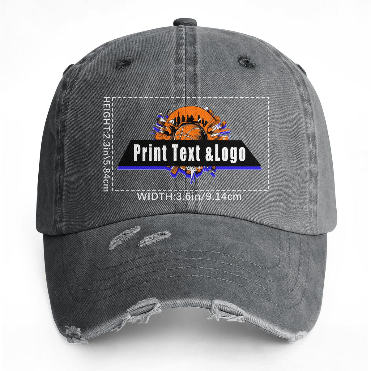 Benutzerdefinierte Grau Distressed & Washed Denim Baseball-Kappe - Unisex Streetwear Style