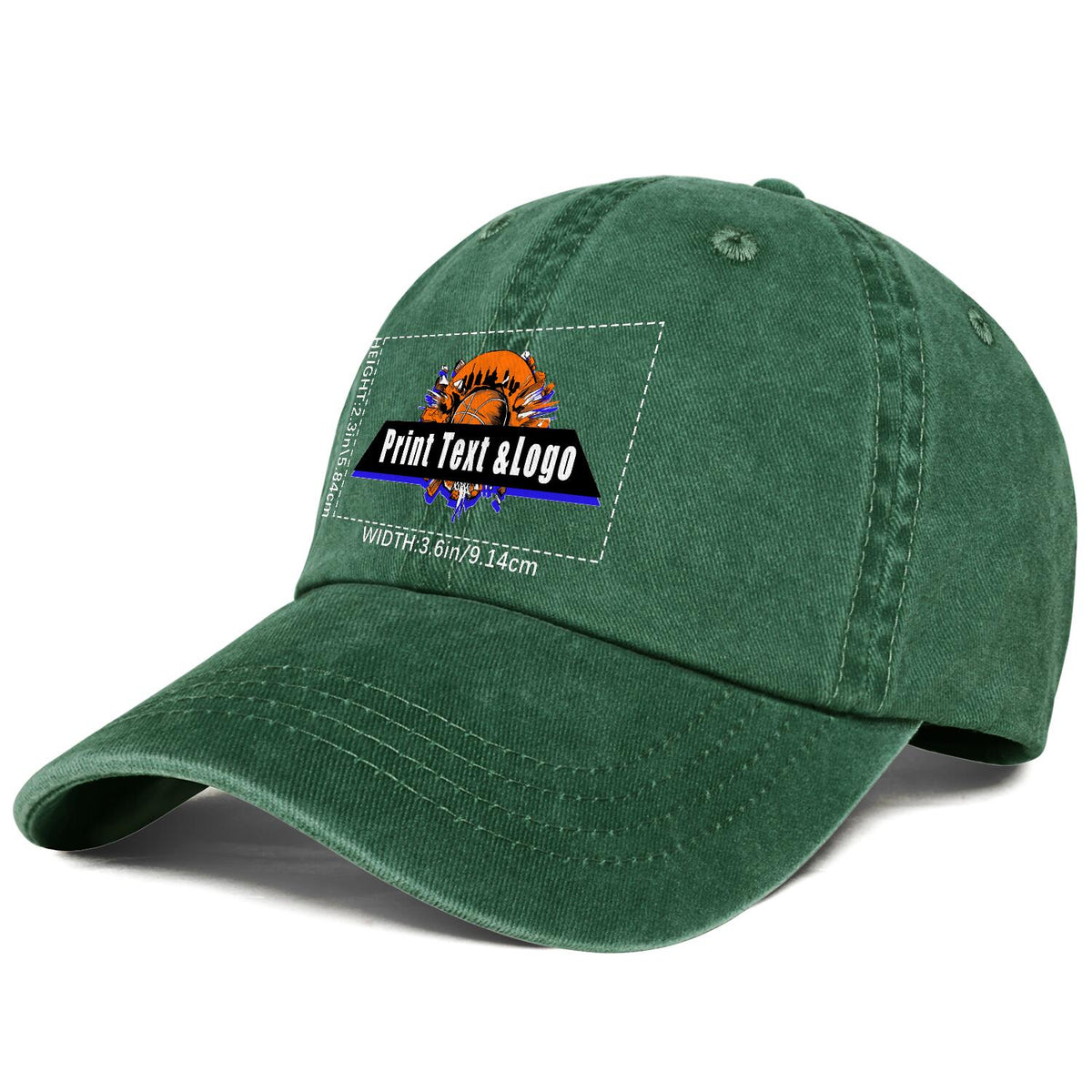 Kundenspezifisch Grün Logo Washed Cowboy Ponytail Cap Metall Snapback Herren und Damen Atmungsaktive Baseballkappen