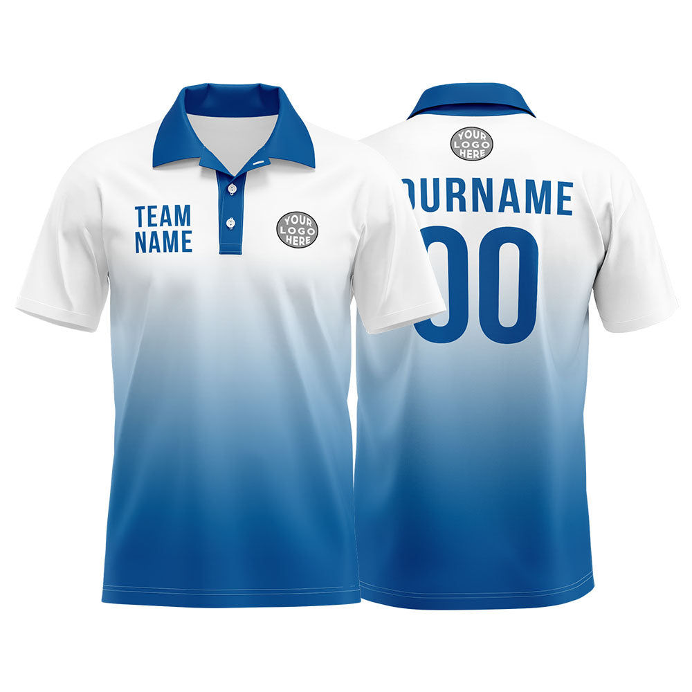 Benutzerdefinierte Weiß Blau Fußball Polo-Shirts Fügen Sie Ihr Einzigartiges hinzu Logo/Name/Nummer