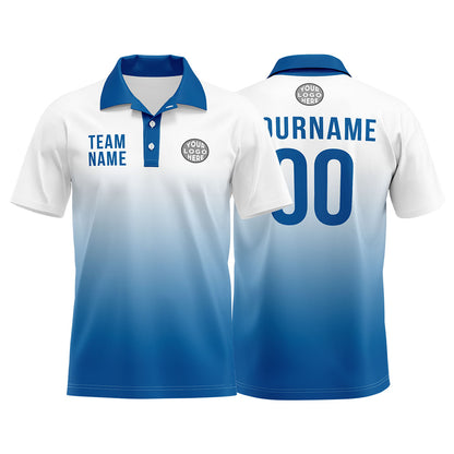 Benutzerdefinierte Weiß Blau Fußball Polo-Shirts Fügen Sie Ihr Einzigartiges hinzu Logo/Name/Nummer