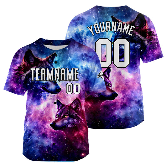 Benutzerdefinierte Baseball Jersey Personalisierte Baseball Shirt genäht und Druck Sternenhimmel  Wolf