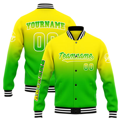 Benutzerdefinierte Verlauf Varsity-Jacke. Letterman-Jacke Gelb Grün