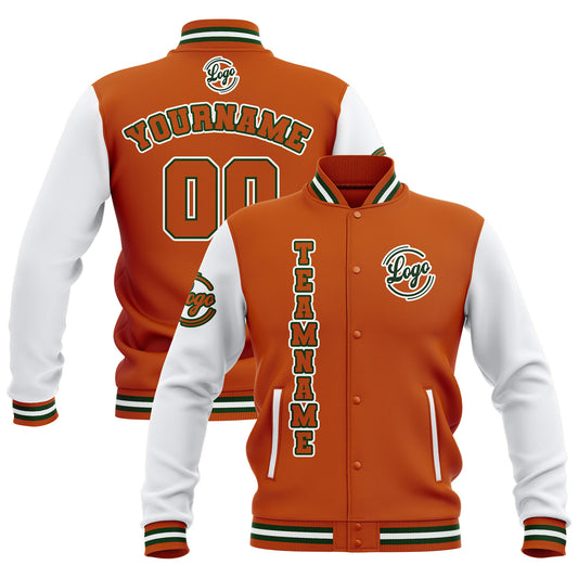 Benutzerdefiniert Orange Weiß Wasserdichte Varsity Jacken Personalisiert genäht Name Nummer Logo zu Letterman Jacken