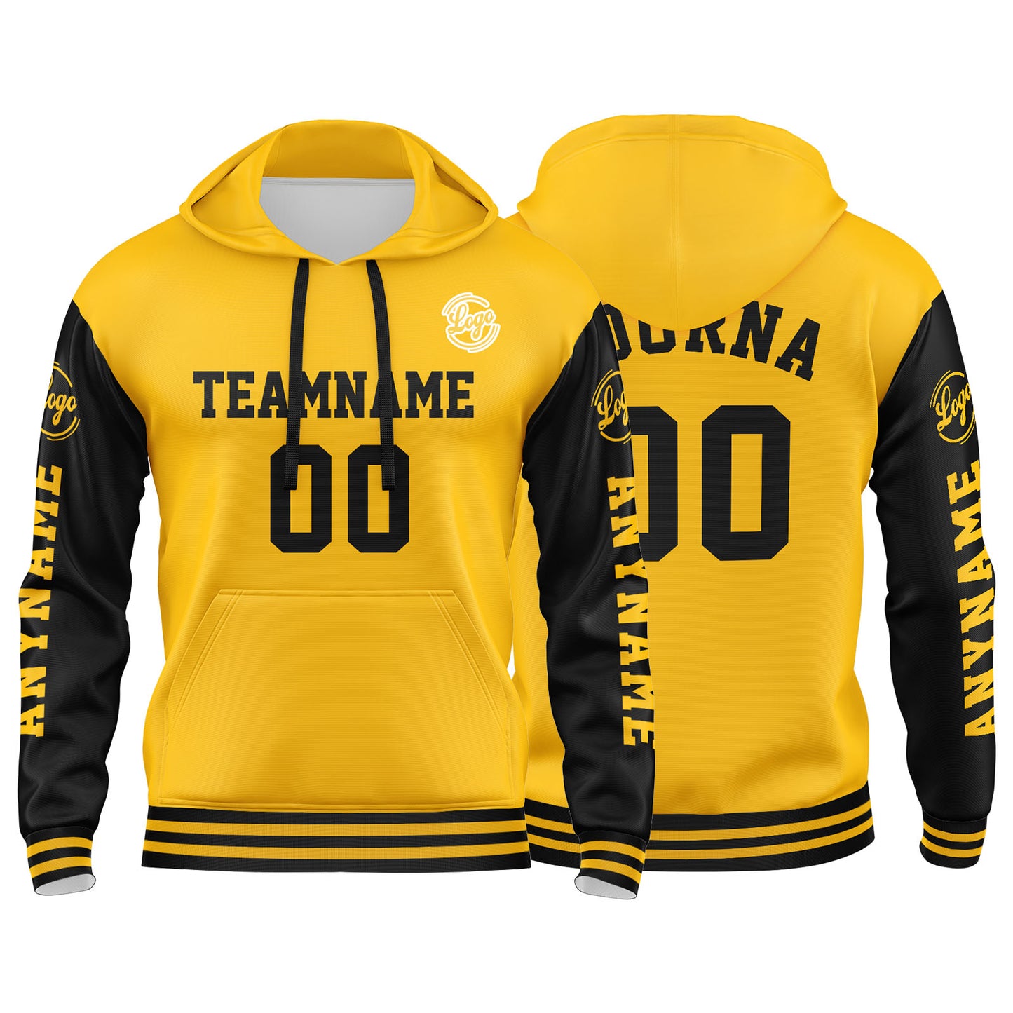Benutzerdefinierter Gelb Schwarz Hoodie für Mann, Frau, Mädchen, Junge. Drucken Sie Ihr Logo, Ihren Namen und Ihre Nummer