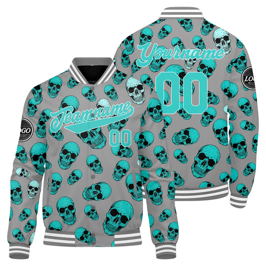 Benutzerdefinierte Cyan Varsity-Jacke. Letterman-Jacke für Männer, Frauen und Jugendliche