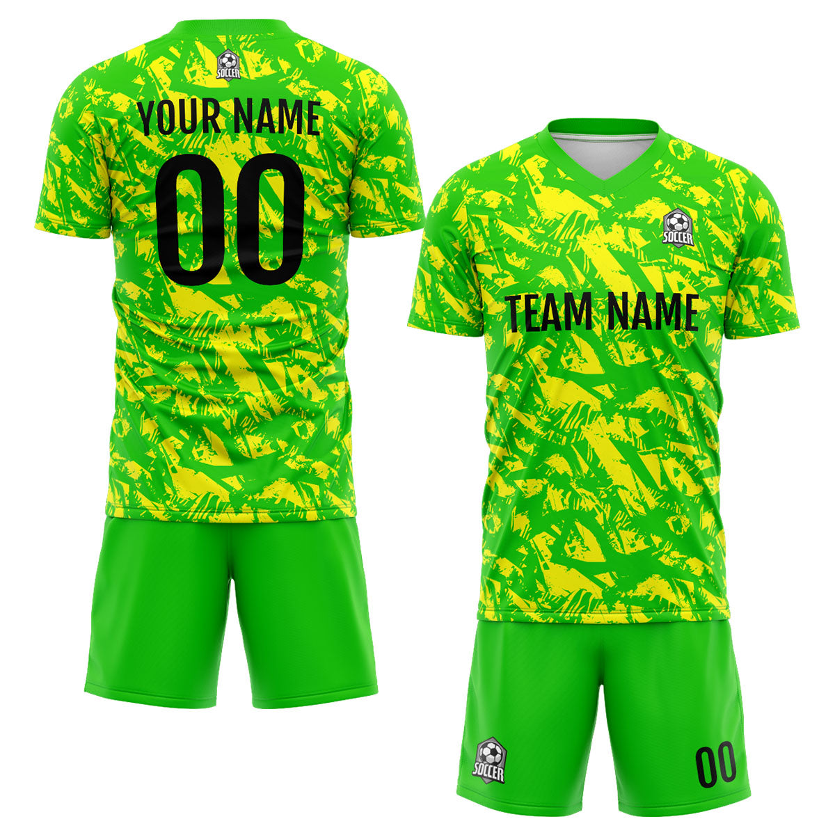 Benutzerdefinierte Grün Gelb Fußball Trikots für Männer Frauen Personalisierte Fußball Uniformen für Erwachsene und Kind