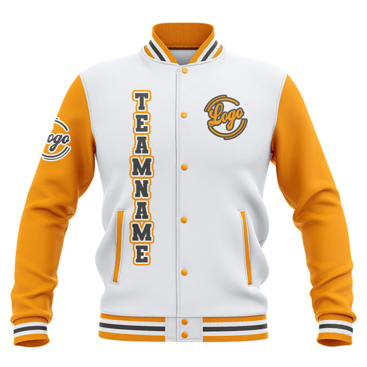 Benutzerdefiniert Weiß Gelb Grau Wasserdichte Varsity Jacken Personalisiert genäht Name Nummer Logo zu Letterman Jacken