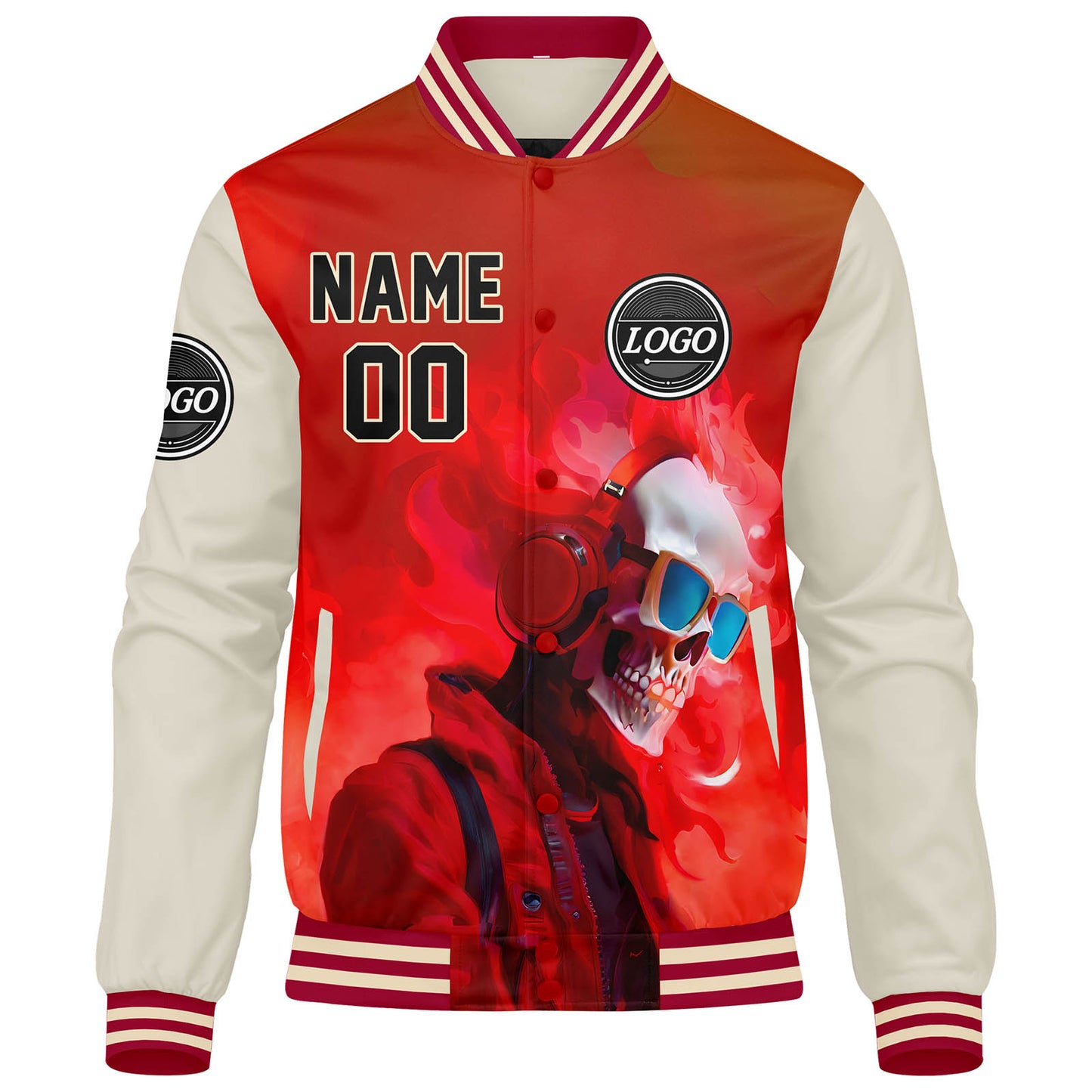Benutzerdefinierte Verlauf Varsity-Jacke. Letterman-Jacke Rot Creme
