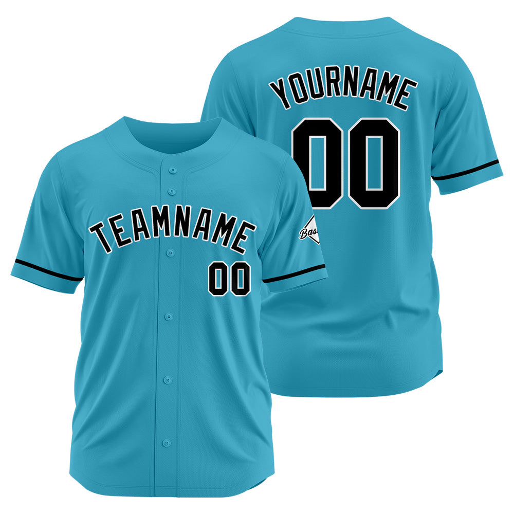 Benutzerdefinierte Authentisch Baseball-Trikot Hellblau-Schwarz