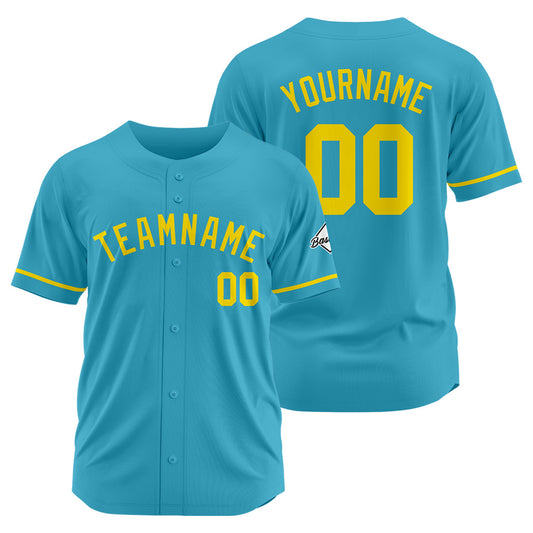 Benutzerdefinierte Authentisch Baseball-Trikot Hellblau-Gelb