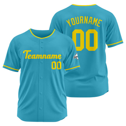 Benutzerdefinierte Authentisch Baseball-Trikot Hellblau-Gelb