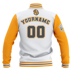 Benutzerdefiniert Weiß Gelb Grau Wasserdichte Varsity Jacken Personalisiert genäht Name Nummer Logo zu Letterman Jacken