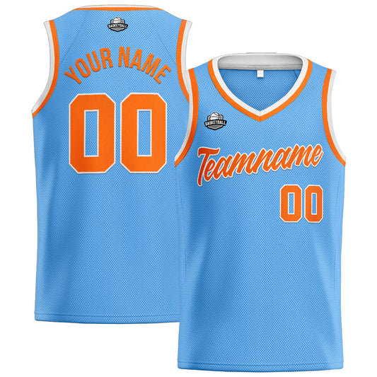 Benutzerdefinierte Authentisch  Basketball Trikot Hellblau-Orange-Weiß