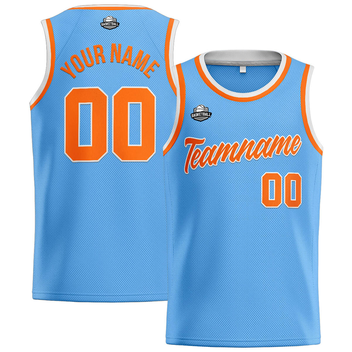 Benutzerdefinierte Authentisch  Basketball Trikot Hellblau-Orange-Weiß