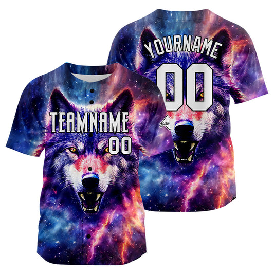 Benutzerdefinierte Baseball Jersey Personalisierte Baseball Shirt genäht und Druck Sternenhimmel  Wolf