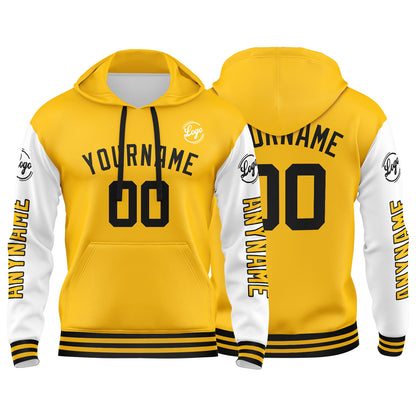 Benutzerdefinierter Gelb Weiß Hoodie für Mann, Frau, Mädchen, Junge. Drucken Sie Ihr Logo, Ihren Namen und Ihre Nummer