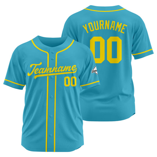 Benutzerdefinierte Authentisch Baseball-Trikot Hellblau-Gelb