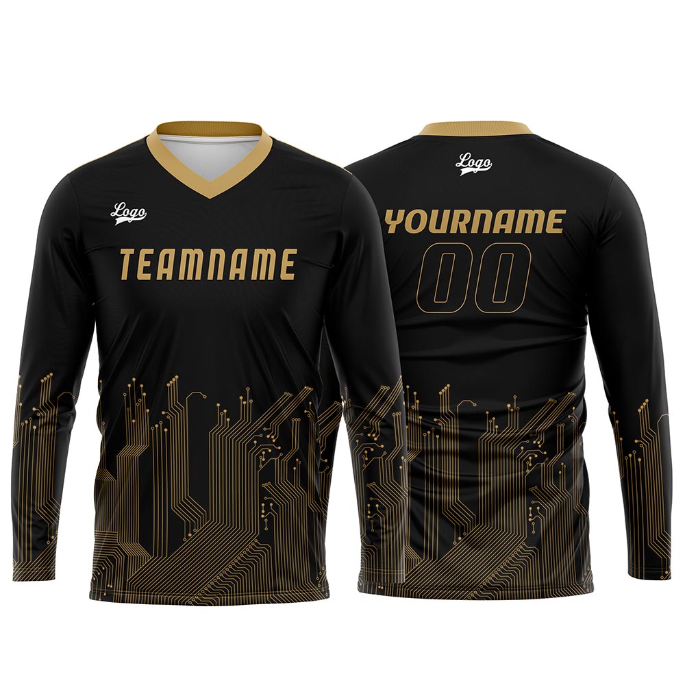 Kundenspezifisches Schwarzes Gold Basketball Fußball Schießen langes T-Shirt für Erwachsene und Kinder