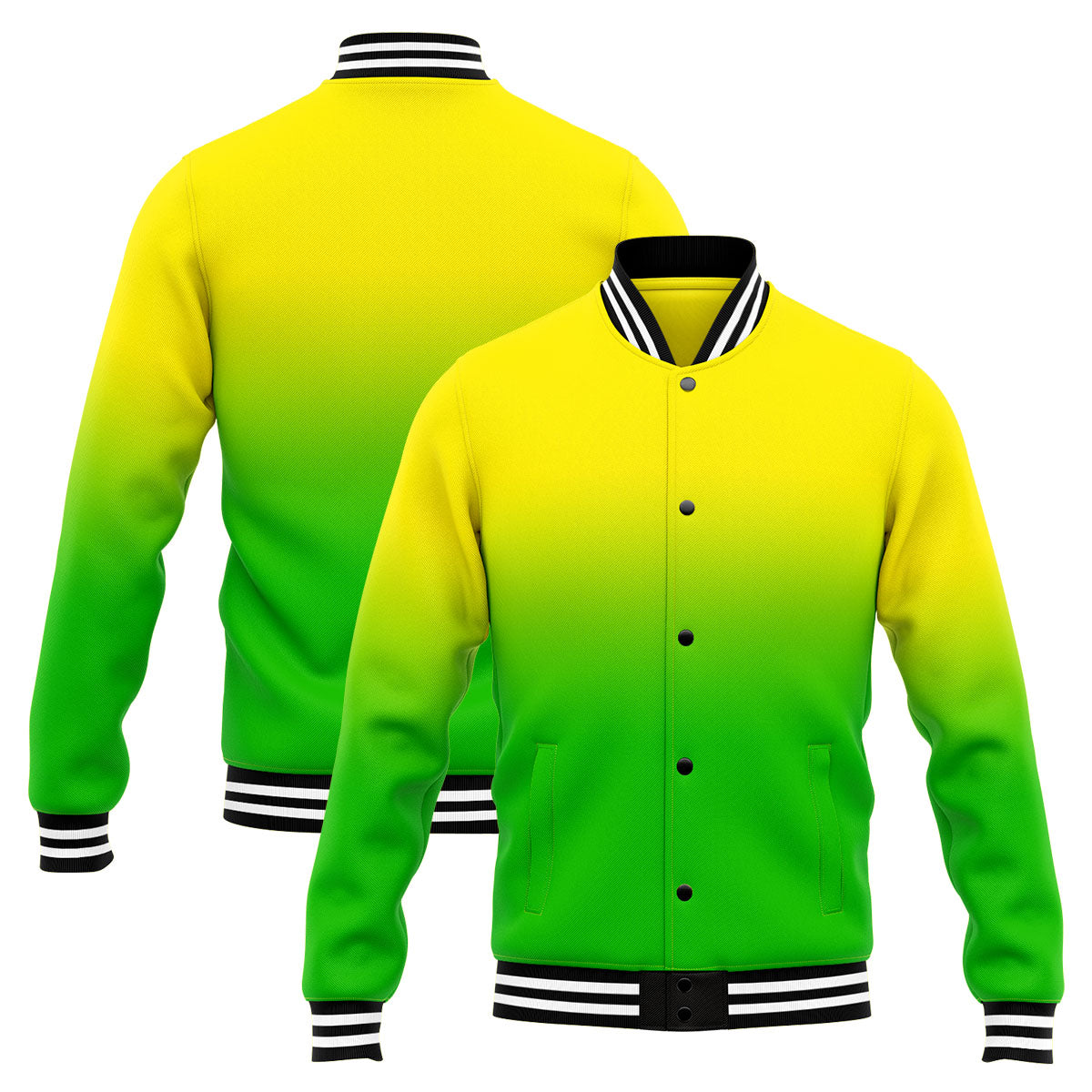 Benutzerdefinierte Verlauf Varsity-Jacke. Letterman-Jacke Gelb Grün