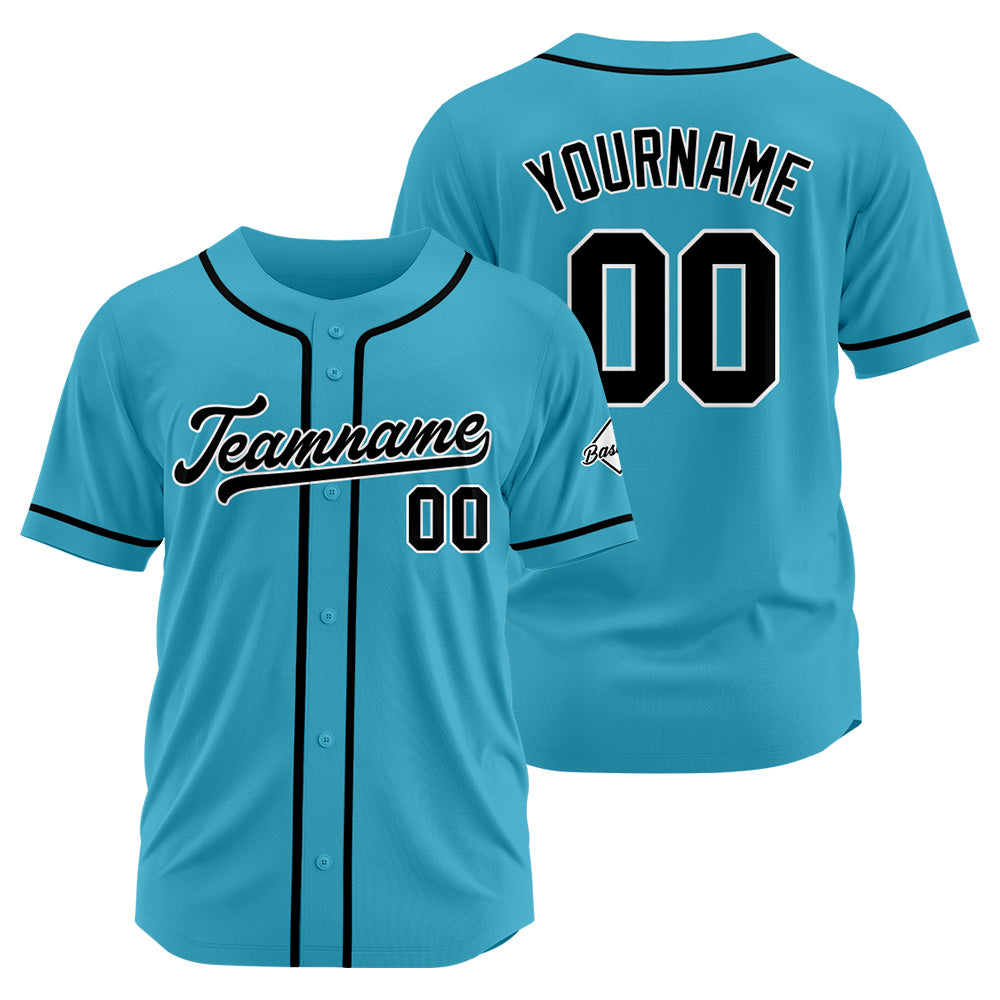 Benutzerdefinierte Authentisch Baseball-Trikot Hellblau-Schwarz