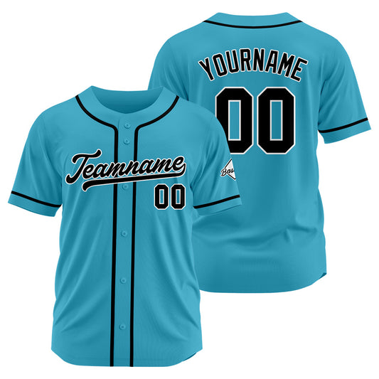 Benutzerdefinierte Authentisch Baseball-Trikot Hellblau-Schwarz
