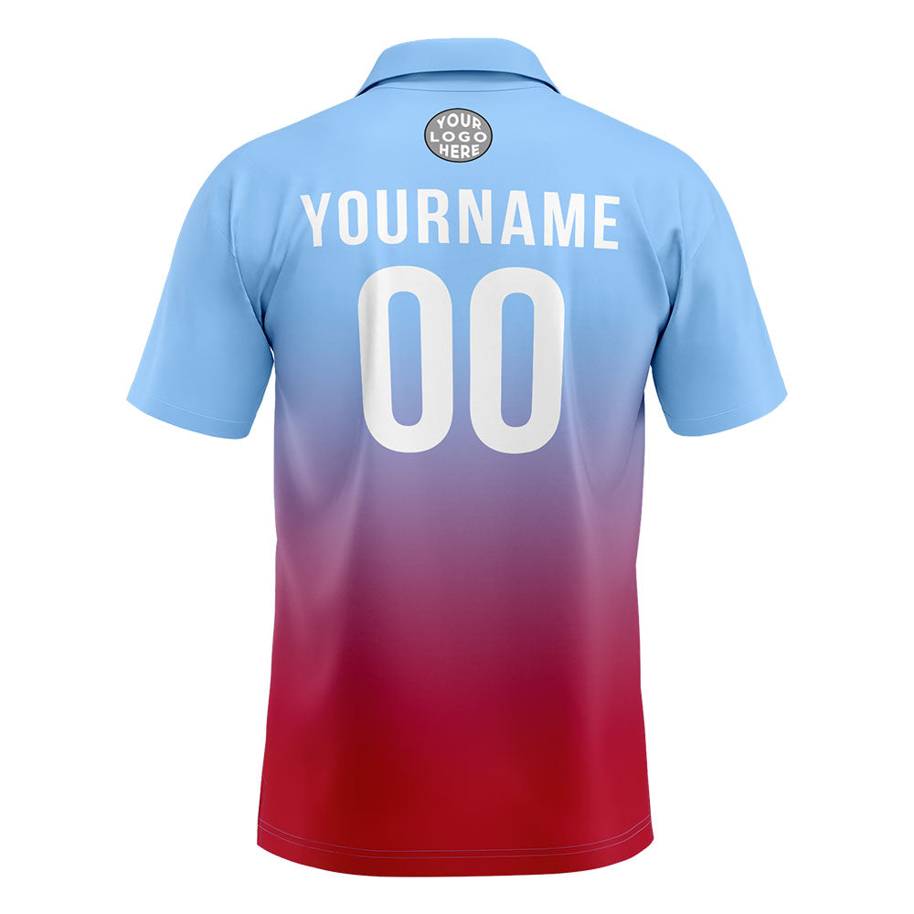 Benutzerdefinierte Hellblau Rot Fußball Polo-Shirts Fügen Sie Ihr Einzigartiges hinzu Logo/Name/Nummer