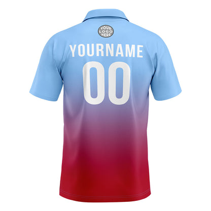 Benutzerdefinierte Hellblau Rot Fußball Polo-Shirts Fügen Sie Ihr Einzigartiges hinzu Logo/Name/Nummer
