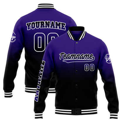 Benutzerdefinierte Verlauf Varsity-Jacke. Letterman-Jacke Lila Schwarz