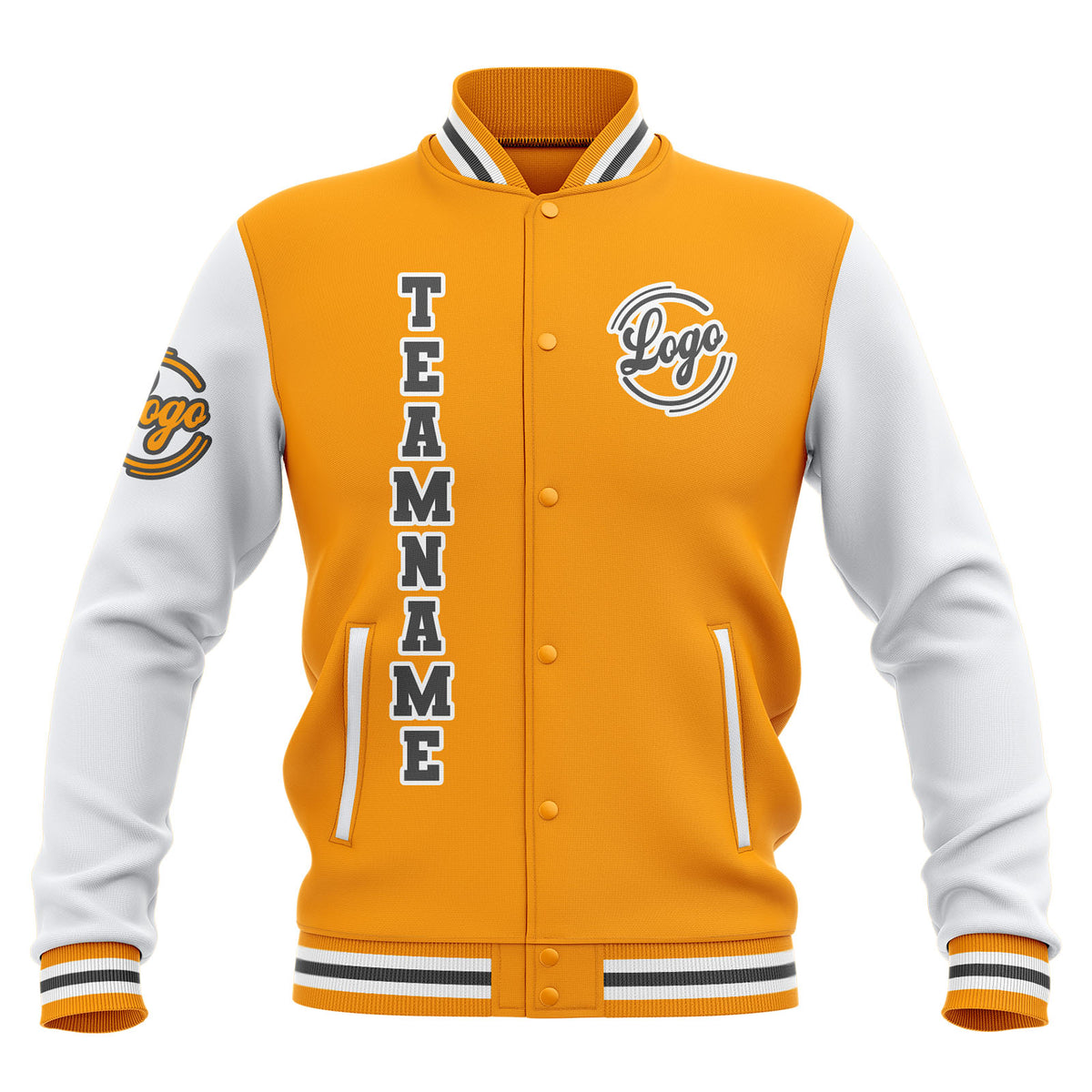 Benutzerdefiniert Gelb Weiß Grau Wasserdichte Varsity Jacken Personalisiert genäht Name Nummer Logo zu Letterman Jacken