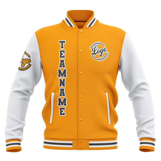 Benutzerdefiniert Gelb Weiß Grau Wasserdichte Varsity Jacken Personalisiert genäht Name Nummer Logo zu Letterman Jacken