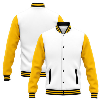 Benutzerdefinierte Varsity-Jacke. Letterman-Jacke für Männer, Frauen und Jugendliche Gelb Weiß