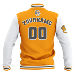 Benutzerdefiniert Gelb Weiß Grau Wasserdichte Varsity Jacken Personalisiert genäht Name Nummer Logo zu Letterman Jacken