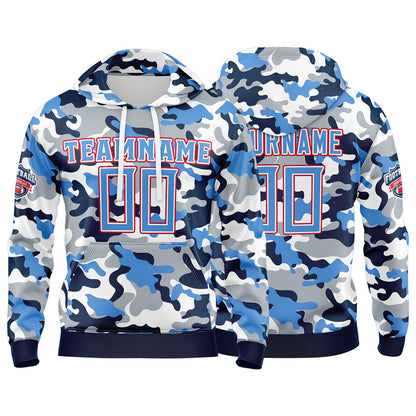 Benutzerdefinierter Sweatshirt-Hoodie für Mann, Frau, Mädchen, Junge. Drucken Sie Ihr Logo, Ihren Namen und Ihre Nummer Hellblau-Marineblau