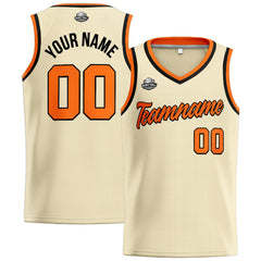 Benutzerdefinierte Authentisch  Basketball Trikot Creme-Orange-Schwarz