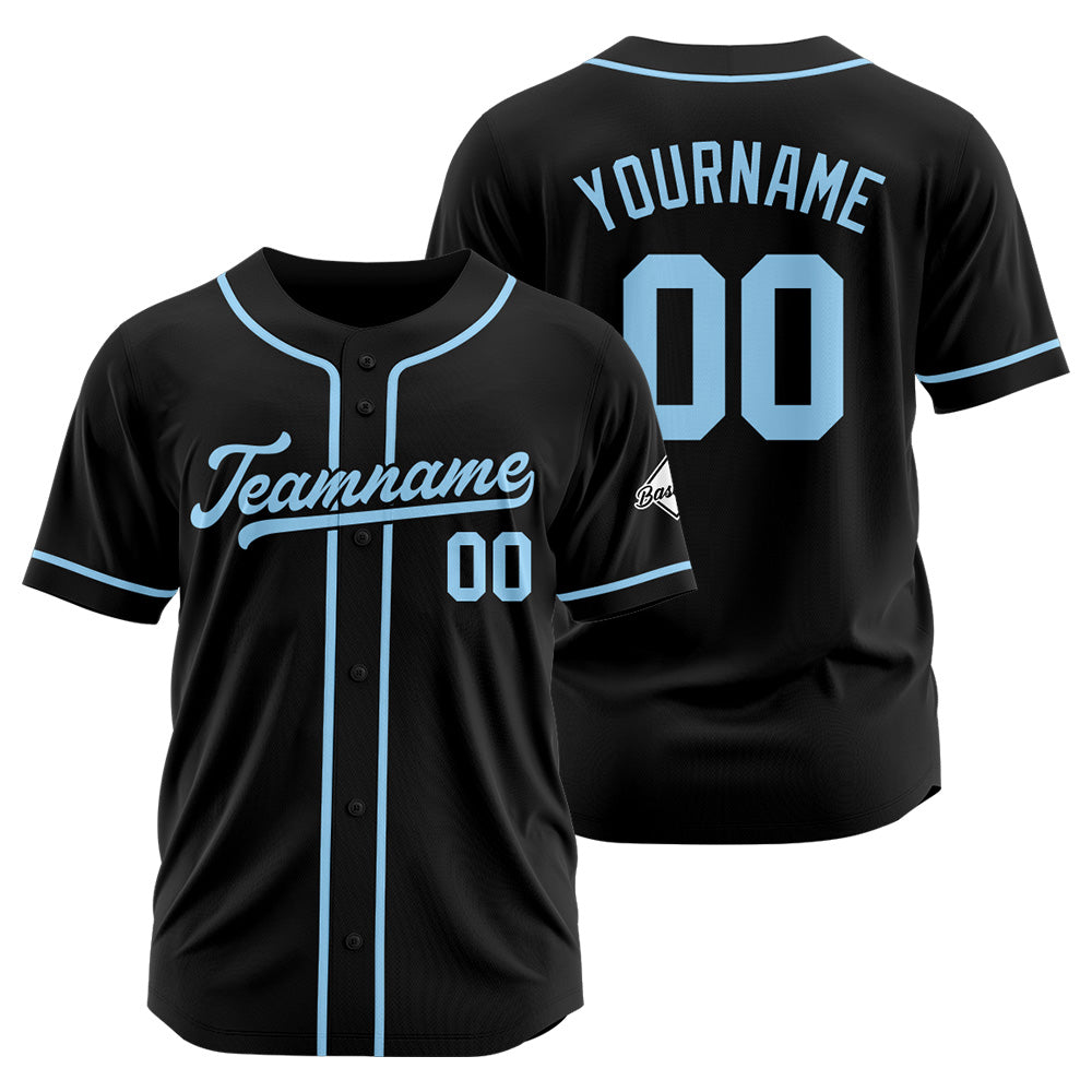 Benutzerdefinierte Authentisch Baseball-Trikot Schwarz-Hellblau