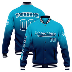 Benutzerdefinierte Verlauf Varsity-Jacke. Letterman-Jacke Aqua Dunkelblau