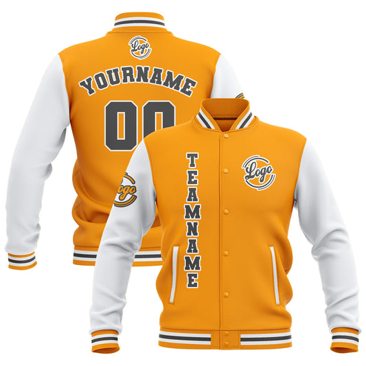 Benutzerdefiniert Gelb Weiß Grau Wasserdichte Varsity Jacken Personalisiert genäht Name Nummer Logo zu Letterman Jacken