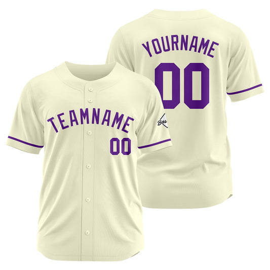 Benutzerdefinierte Authentisch Baseball-Trikot Creme- Lila