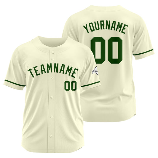 Benutzerdefinierte Authentisch Baseball-Trikot Creme-Dunkelgrün