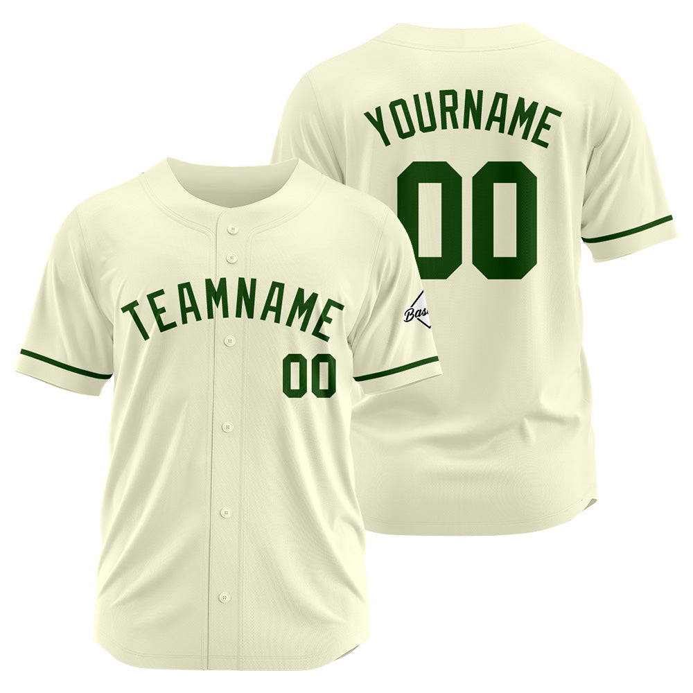 Benutzerdefinierte Authentisch Baseball-Trikot Creme-Dunkelgrün