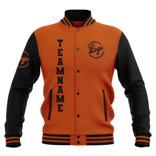 Benutzerdefiniert Schwarz Dunkel Orange Wasserdichte Varsity Jacken Personalisiert genäht Name Nummer Logo zu Letterman Jacken