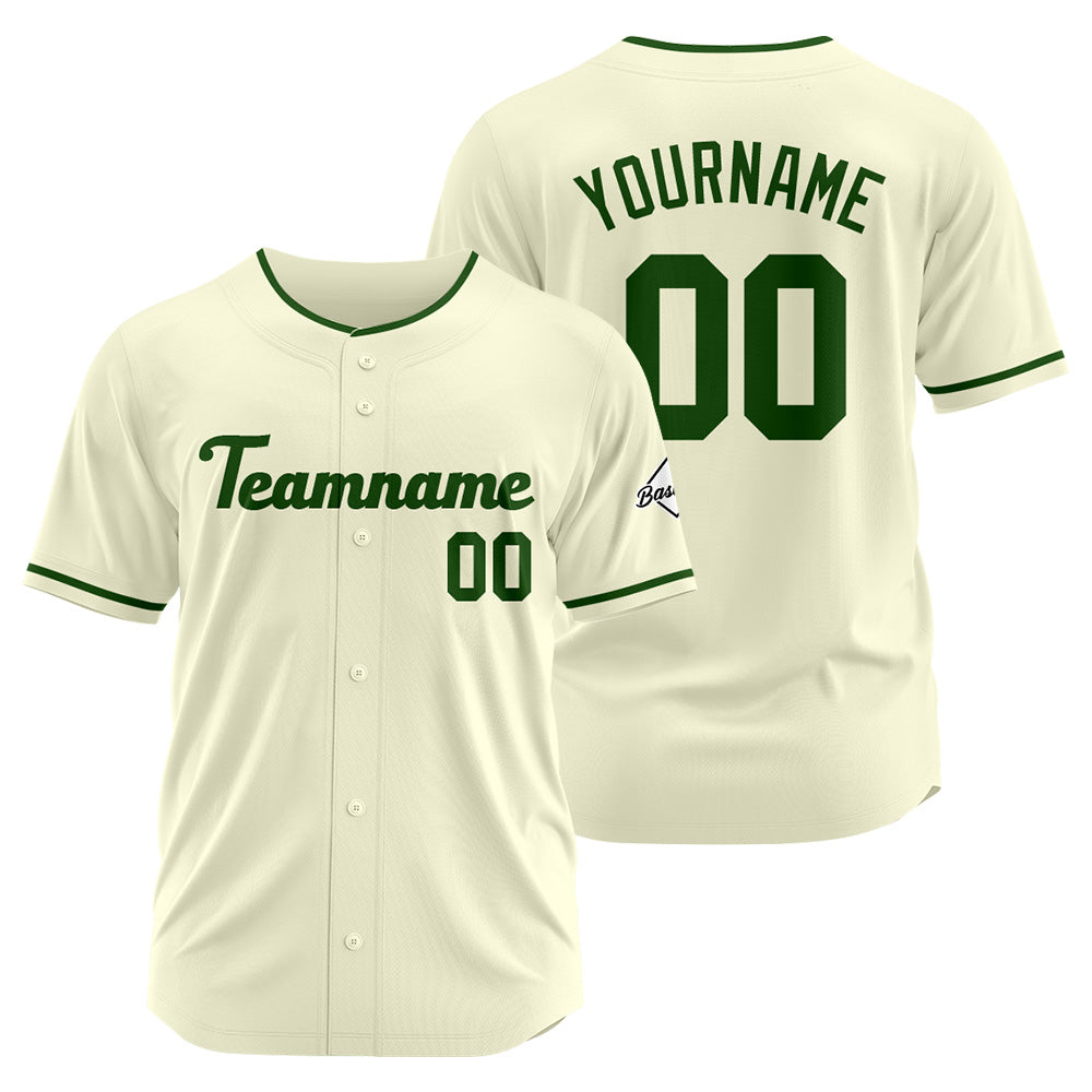 Benutzerdefinierte Authentisch Baseball-Trikot Creme-Dunkelgrün