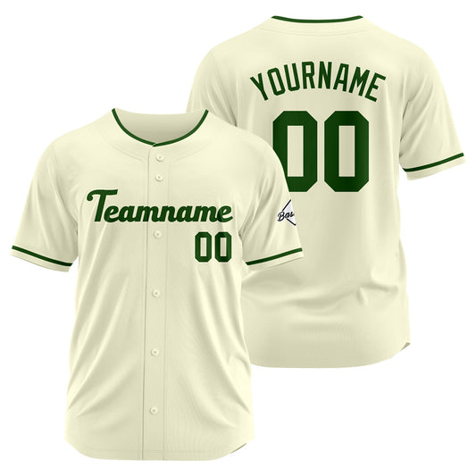 Benutzerdefinierte Authentisch Baseball-Trikot Creme-Dunkelgrün