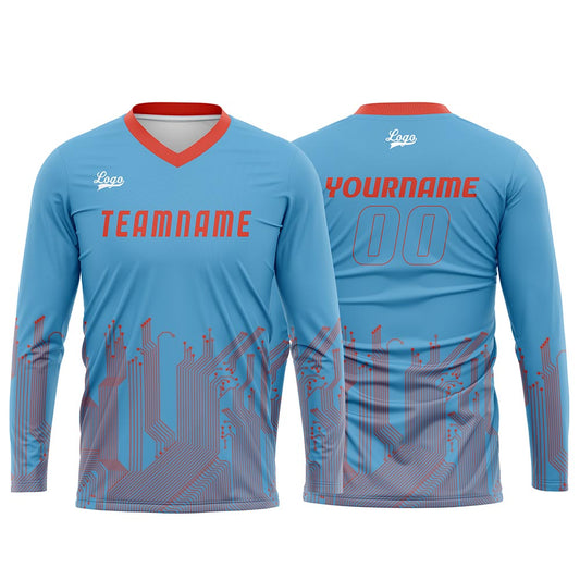 Kundenspezifisches Himmelblau Orange Rot Dunkelblau Basketball Fußball Schießen langes T-Shirt für Erwachsene und Kinder