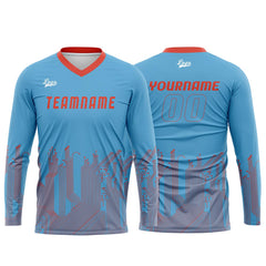 Kundenspezifisches Himmelblau Orange Rot Dunkelblau Basketball Fußball Schießen langes T-Shirt für Erwachsene und Kinder