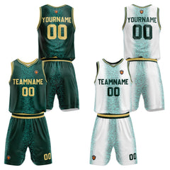 Benutzerdefinierte Dunkelgrün Reversible Basketball Jersey Personalisierte Name Nummernlogo drucken