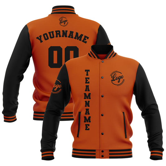 Benutzerdefiniert Schwarz Dunkel Orange Wasserdichte Varsity Jacken Personalisiert genäht Name Nummer Logo zu Letterman Jacken