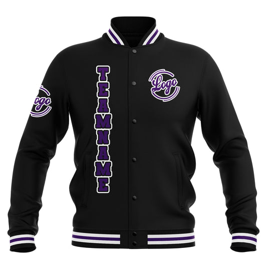 Benutzerdefiniert  Schwarz Lila Weiß Wasserdichte Varsity Jacken Personalisiert genäht Name Nummer Logo zu Letterman Jacken