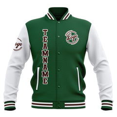 Benutzerdefiniert Grün Weiß Braun Wasserdichte Varsity Jacken Personalisiert genäht Name Nummer Logo zu Letterman Jacken