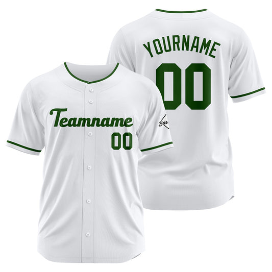 Benutzerdefinierte Authentisch Baseball-Trikot weiß-Dunkelgrün